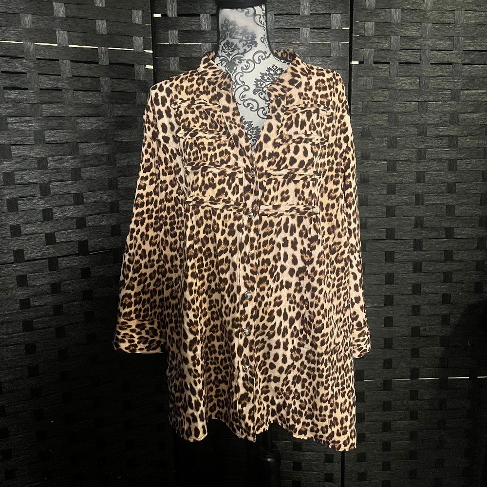 Cathy Che Leopard Print Button‑Front Tunic – Size 22/24W